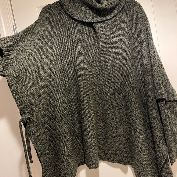 Design Lab Olive Green Turtleneck Poncho Sweater - Picture 2 of 3